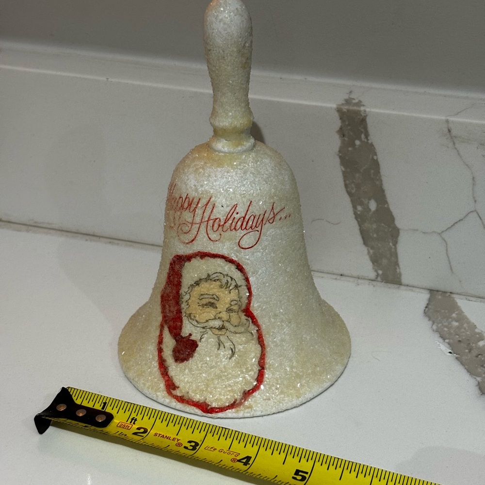 Vintage Santa glittery bell happy holidays Christmas - Picture 4 of 9